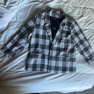Checkered modern blazer jacket black and white Nasty Gal in size US 8